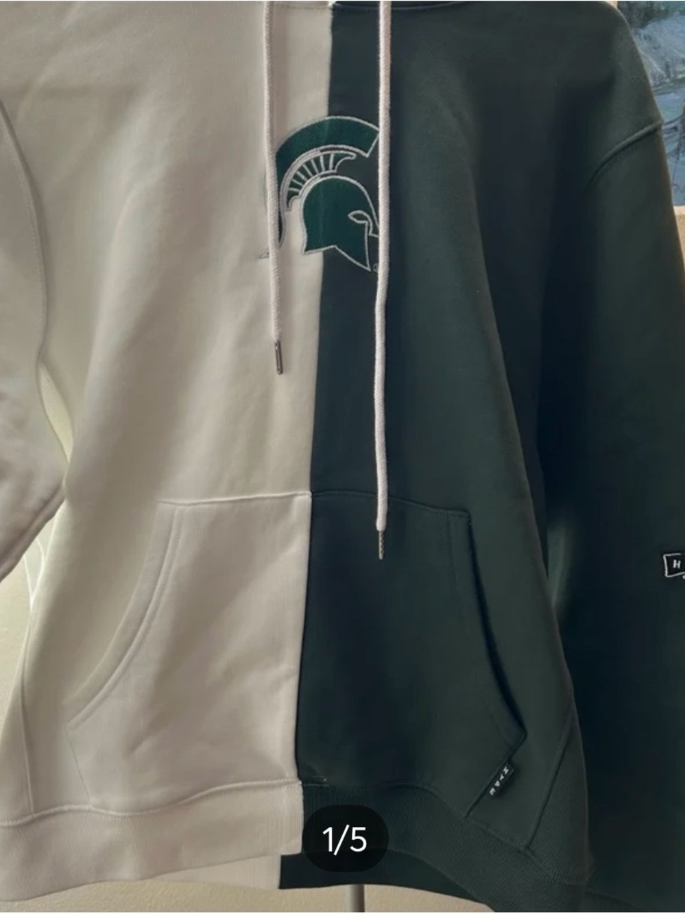 Michigan State Two-Tone Split Hoodie - White & Dark Green